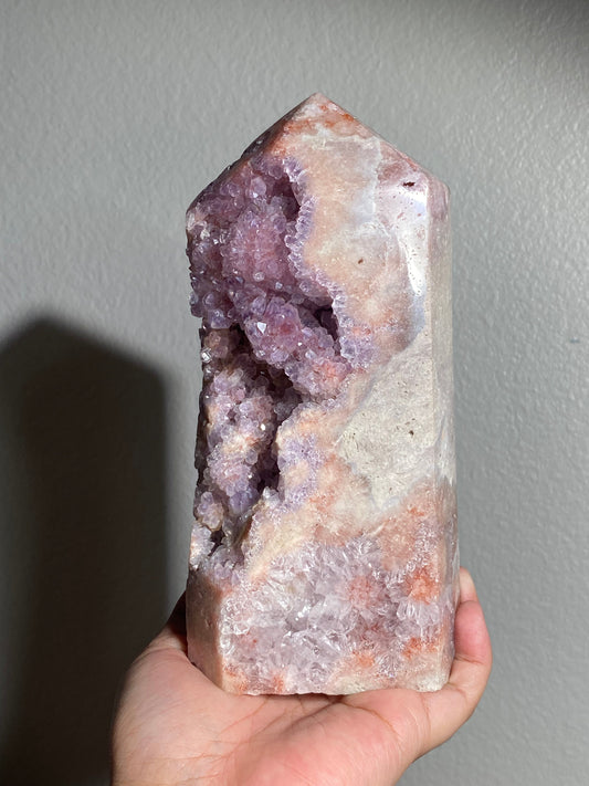 Pink Amethyst Point with Quartz and Purple Amethyst